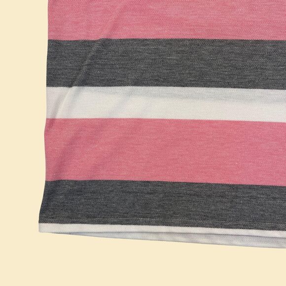 90s L pink polo shirt by Penguin Club, vintage pink & grey striped mens top - Picture 10 of 10